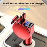 100W 3 IN 1 Retractable Car Charger USB Type C Cable